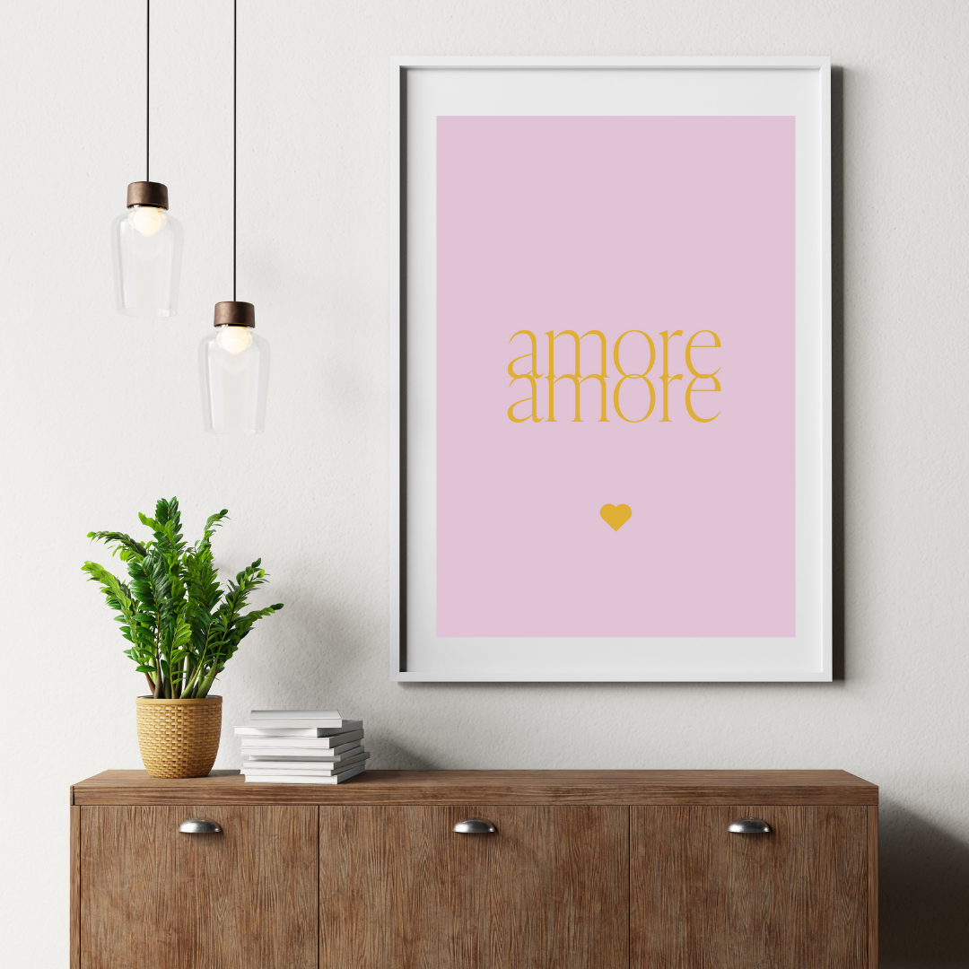 Stilvolle typografische Wanddekoration im Format A2, doppelseitig bedruckt mit rotem und rosa Design, ideal für die Küche oder Wohnzimmer Wanddeko