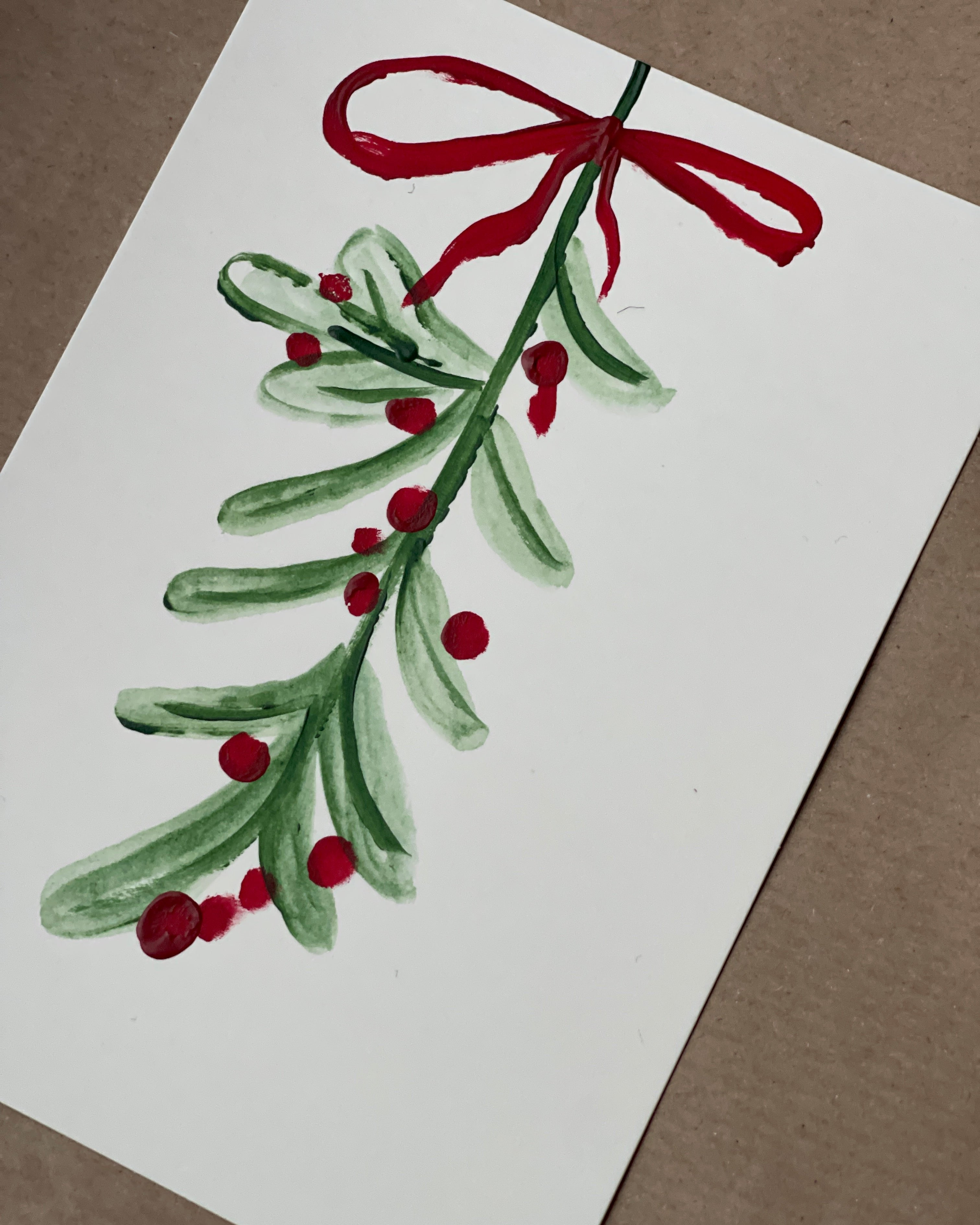 Weihnachtskarte Mistelzweig Mistletoe handgemalt mit Umschlag papeterie kathis shoes A6 postkarte
