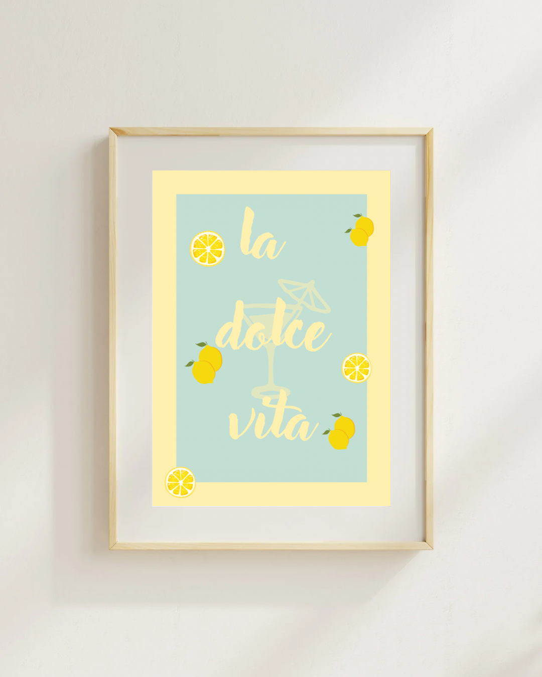 Poster Dolce Vita mit Zitronen zum Wenden – Wanddeko im italienischen Retro-Stil ohne Rahmen