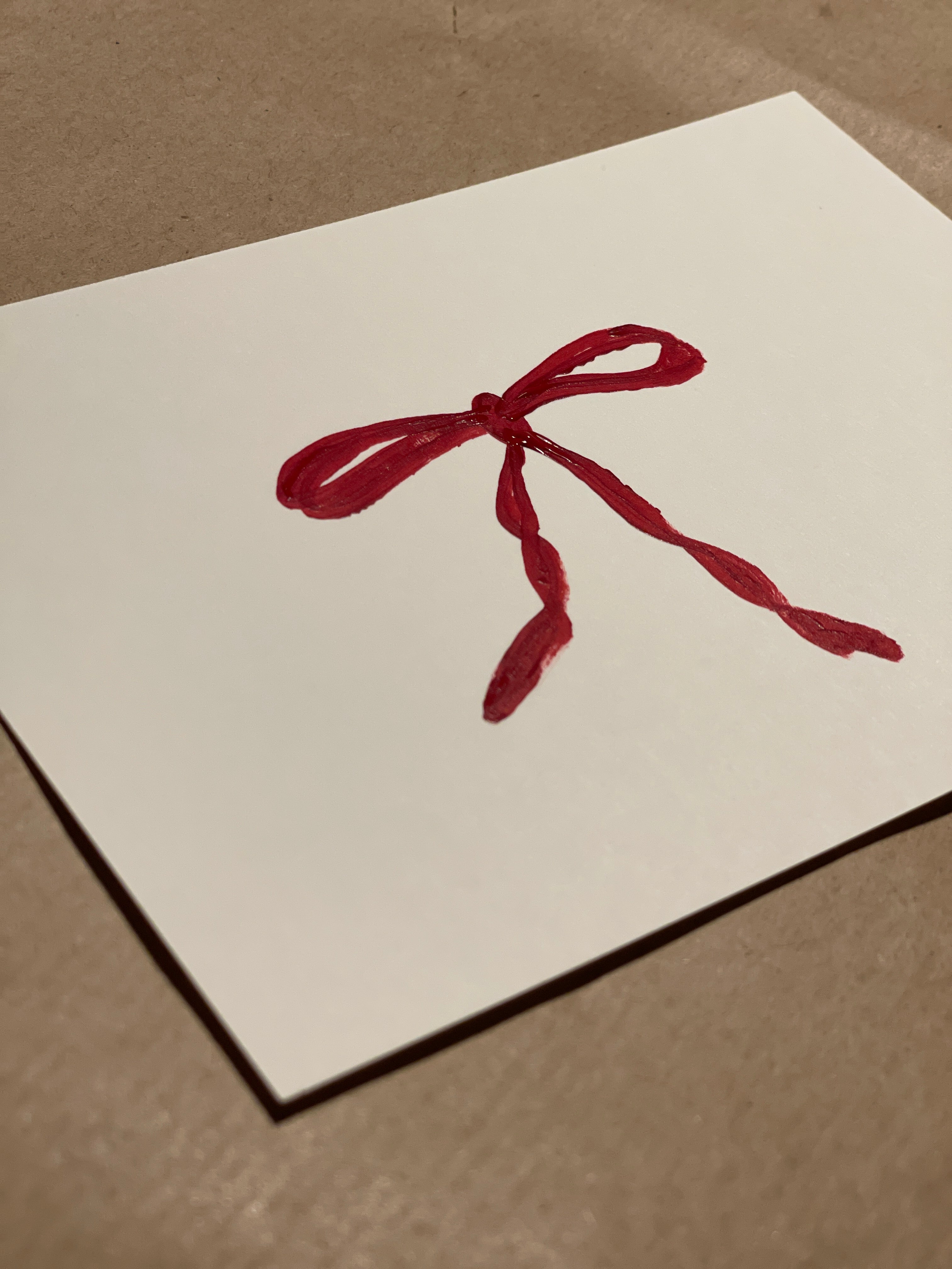 weihnachtskarte-rote schleife-burgundy-kathis-shoes, postkarte, grußkarte frohe weihnachten