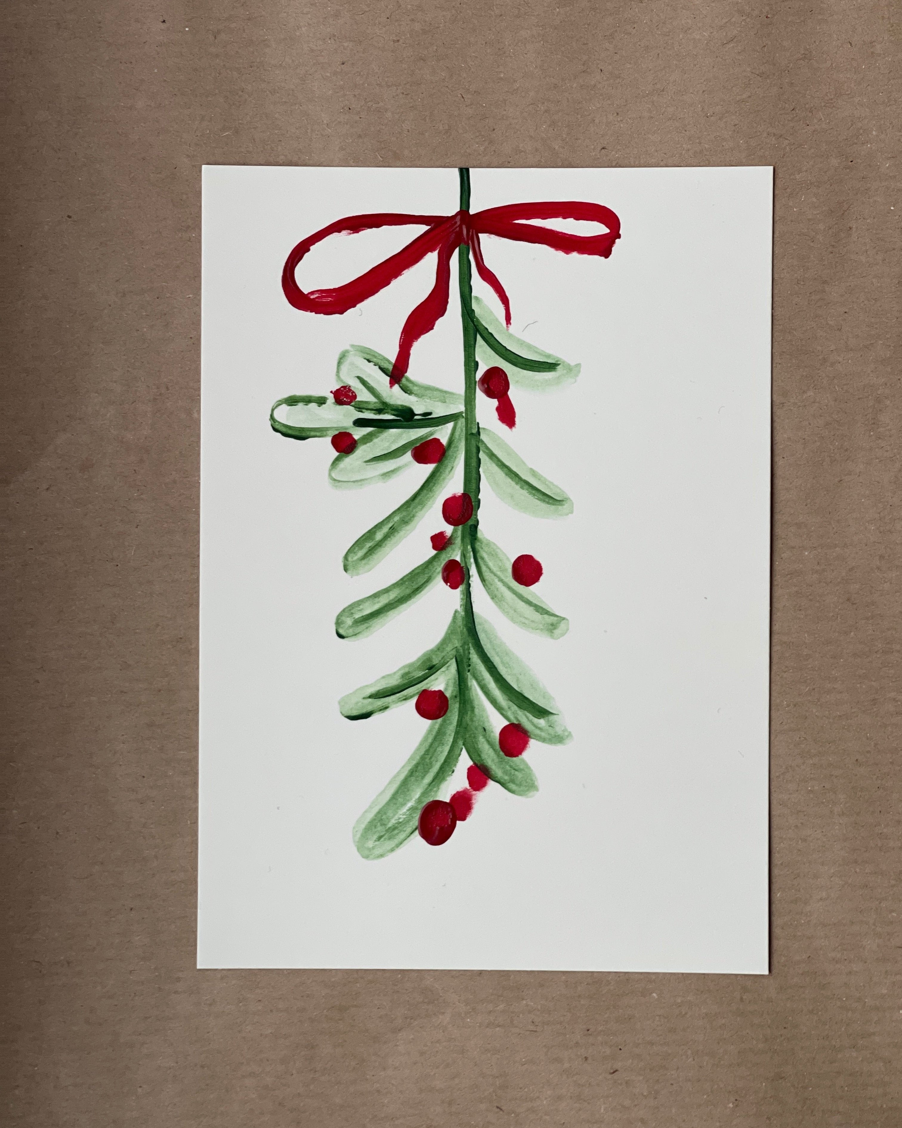 Weihnachtskarte Mistelzweig Mistletoe handgemalt mit Umschlag papeterie kathis shoes A6 postkarte
