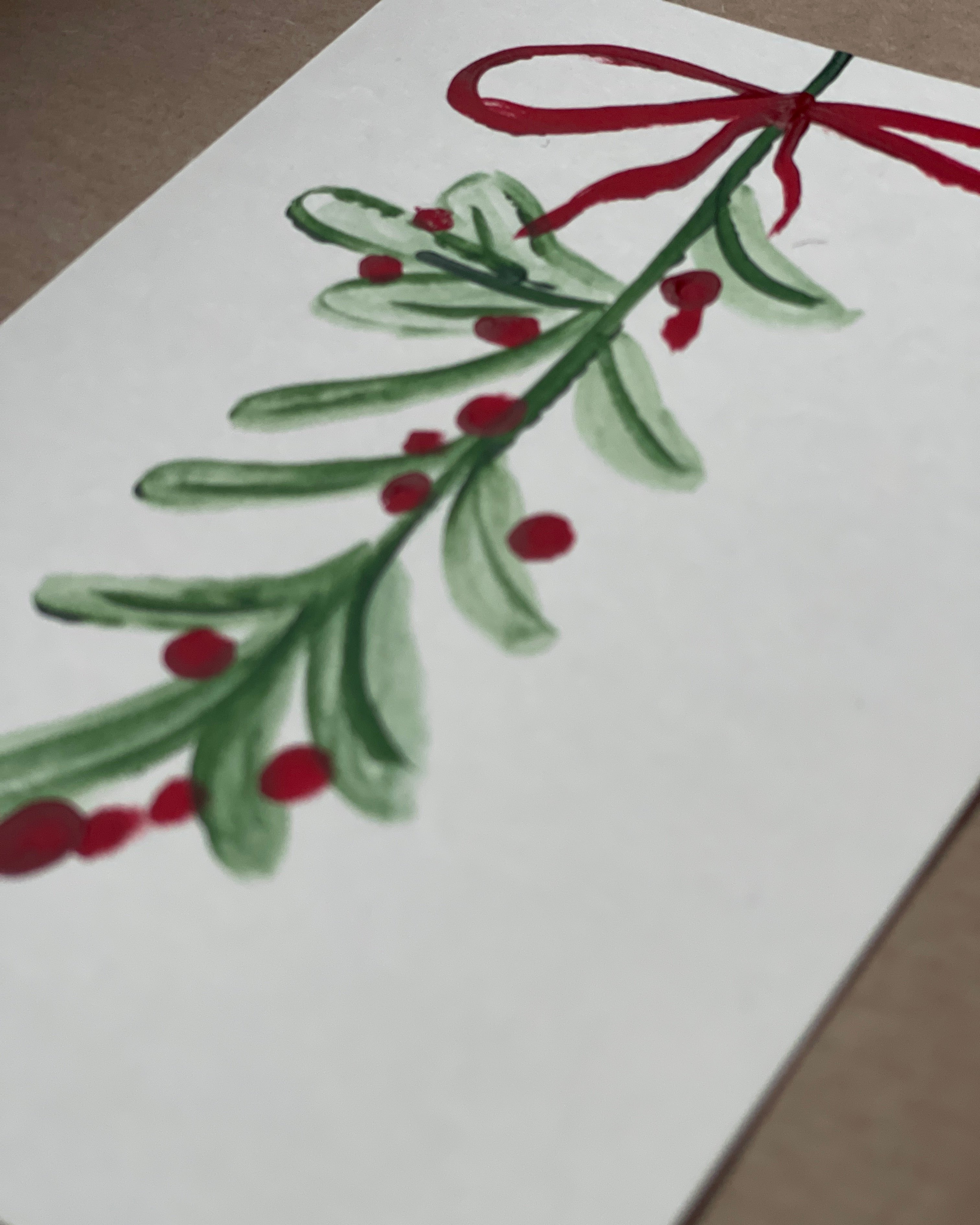 Weihnachtskarte Mistelzweig Mistletoe handgemalt mit Umschlag papeterie kathis shoes A6 postkarte
