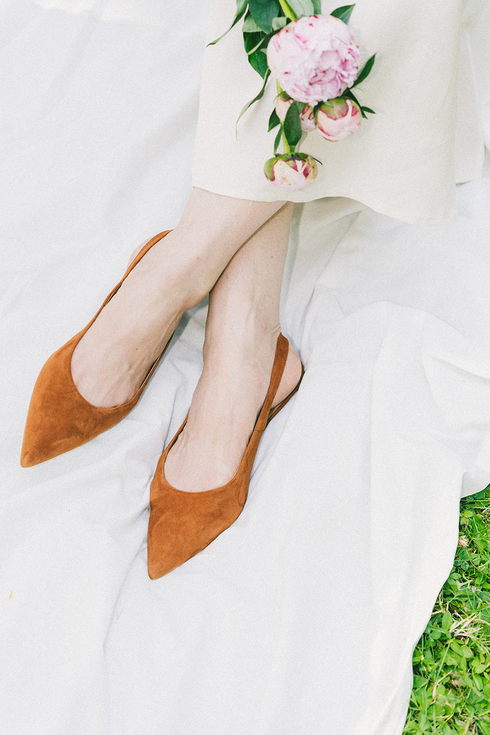 No.06 Slingback Ballerinas in Cognac aus Leder für Damen in den Größen 42 bis 46