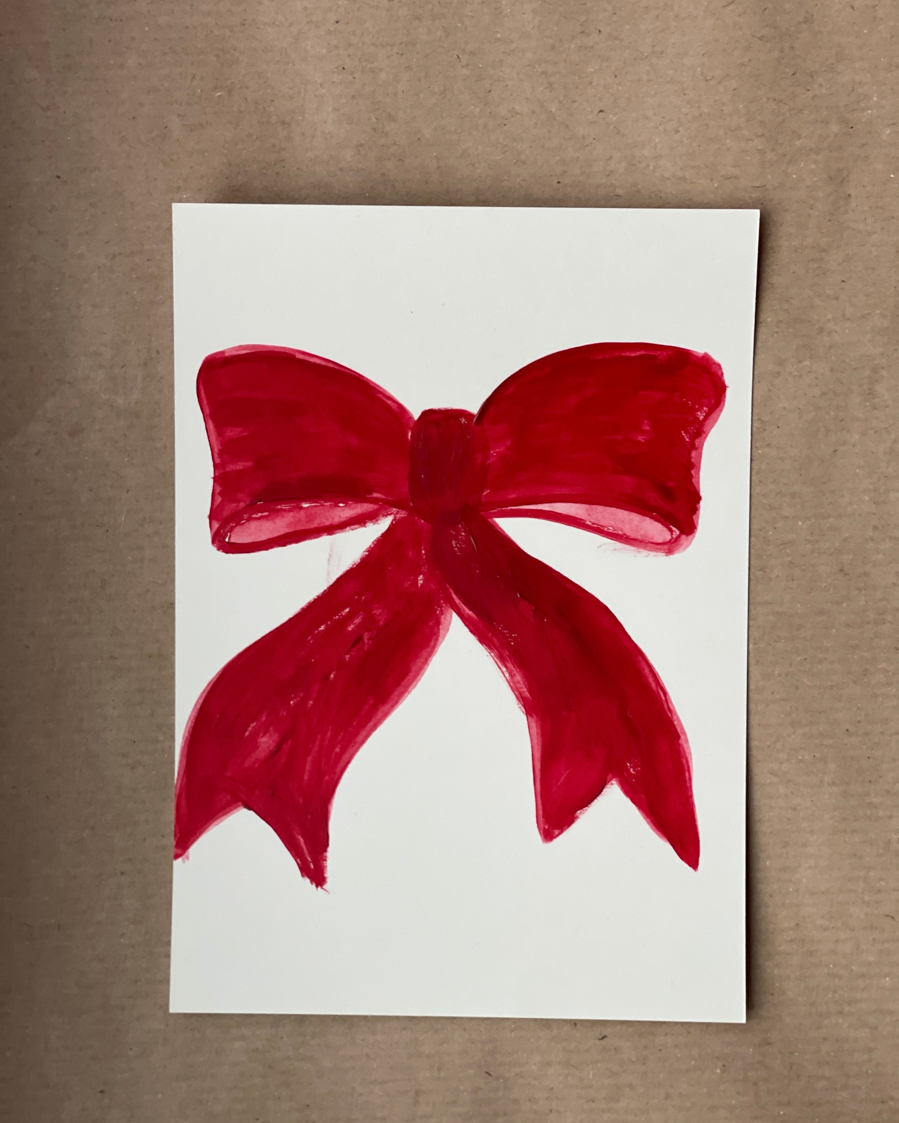 weihnachtskarte-rote schleife-burgundy-kathis-shoes, postkarte, grußkarte frohe weihnachten bow big